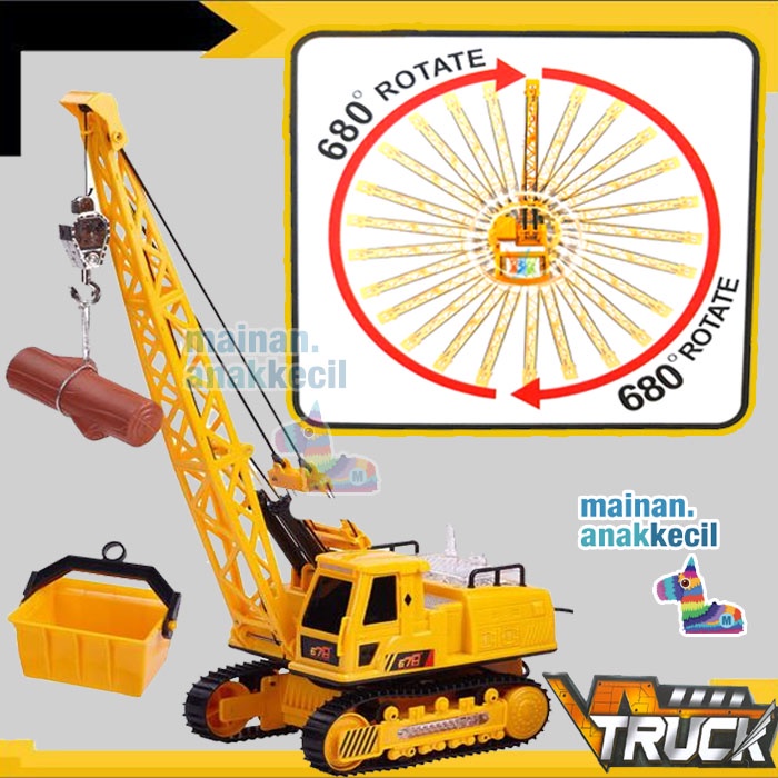 MAINAN ANAK MOBIL KONTRUKSI TRUCK CRANE REMOTE CONTROL DENGAN HIDROLIK MUSIC DAN LIGHT BERPUTAR 680°