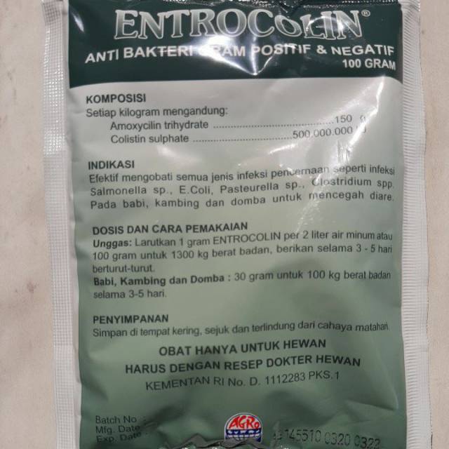 Entrocolin Antibiotik Colistin Amoxycilin untuk Unggas 100 gram