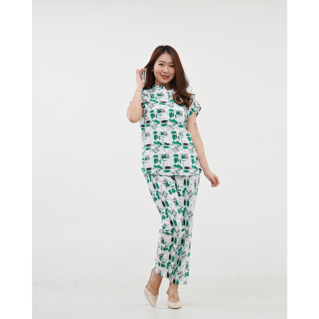 IZANY Piyama Dewasa Daily Set / One Set Aeon all size Lengan Pendek Allsize-PAINT NEW GREEN