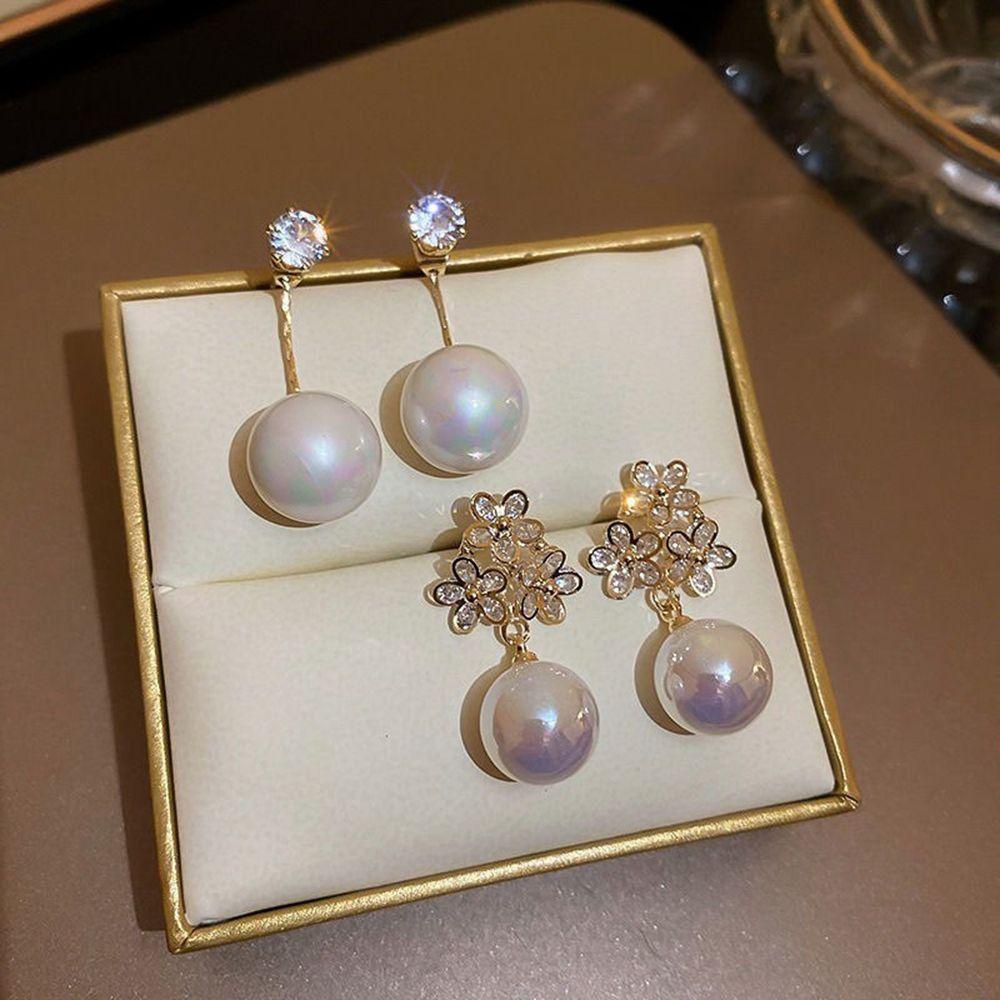 NEEDWAY Mermaid Pearl Earrings Wanita Kreatif Geometri French Pearl Stud Earrings Berlian Berlian Imitasi Anting Perempuan