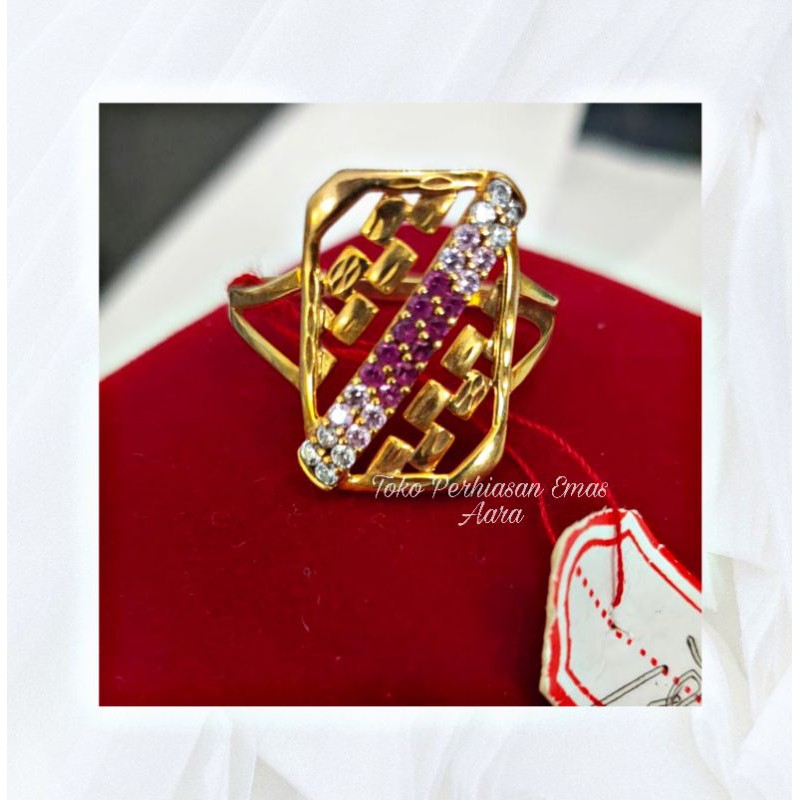 Cincin Emas 375 Krawang Kotak Permata