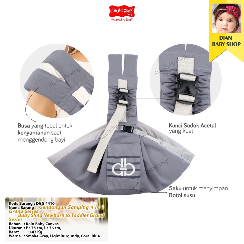 DIALOGUE Baby [ DGG 4410 ] Gendongan Samping Bayi 4in1 GRAND Series - Baby Sling Newborn to Toddler-3