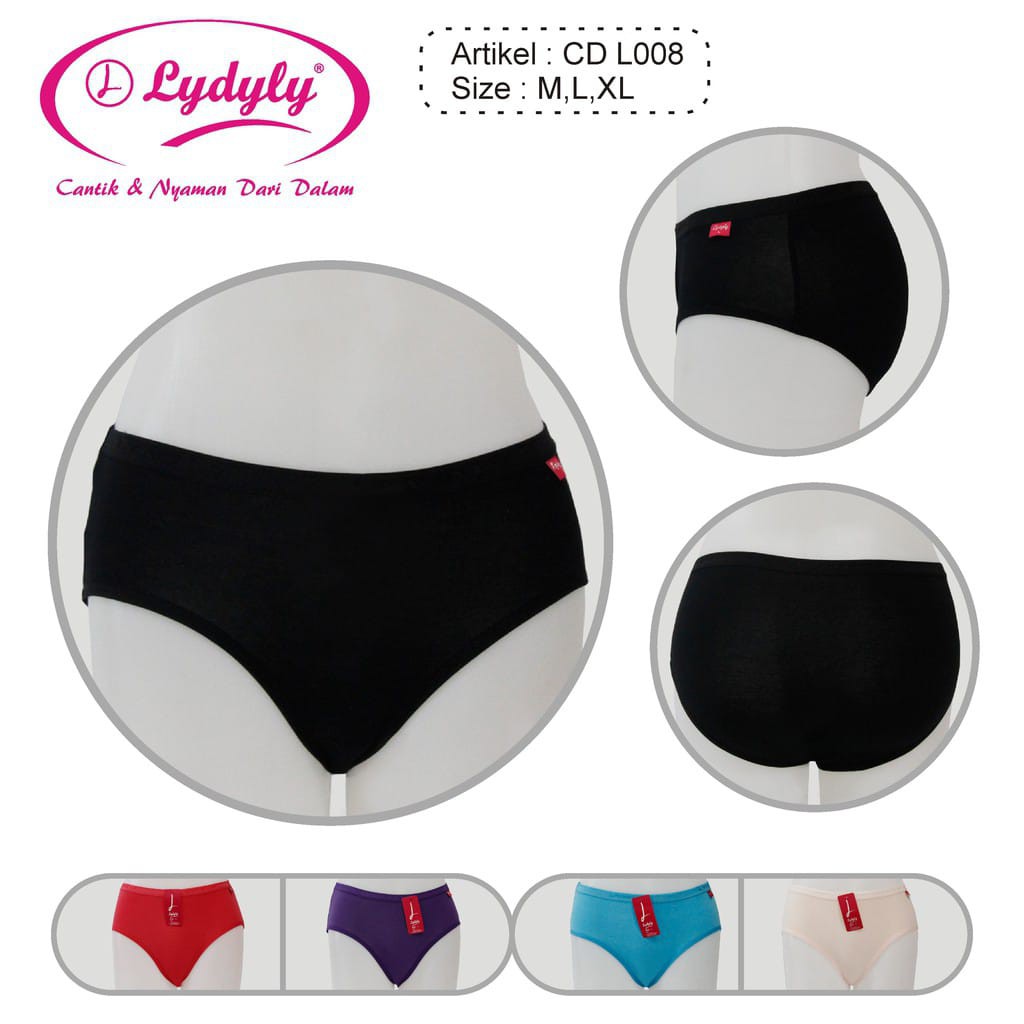 12 Pcs CD Lydyly L008 Midi Perempuan | Celana Dalam Lydyly | Celana Wanita Dewasa | Sguna Grosir Lusinan Polos katun