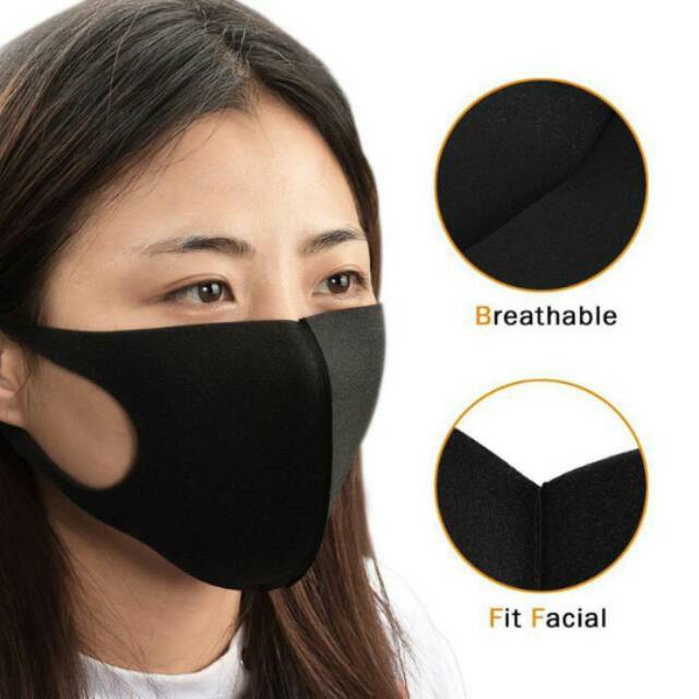 Alice dental // masker hitam reusable / black face mask / karet earloop