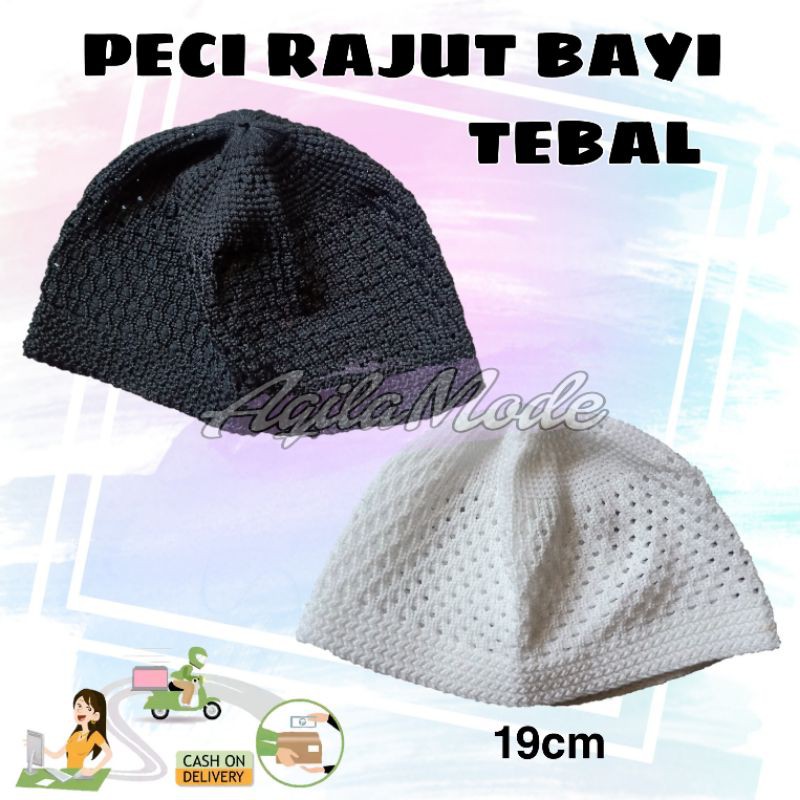 PECI /KOPIYAH / SONGKOK RAJUT BAYI NEWBORN / BARU LAHIR HITAM PUTIH POLOS