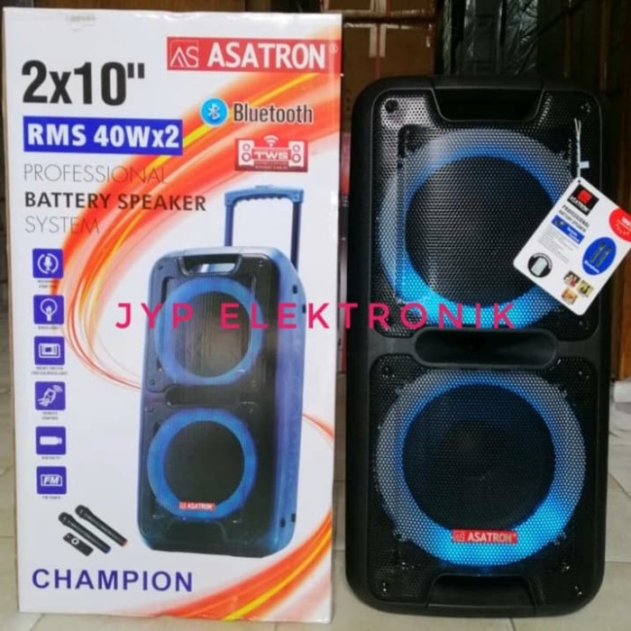 ASATRON Speaker Portable Bluetooth 2x 10 Inch Champion / 2 Mic Wireless