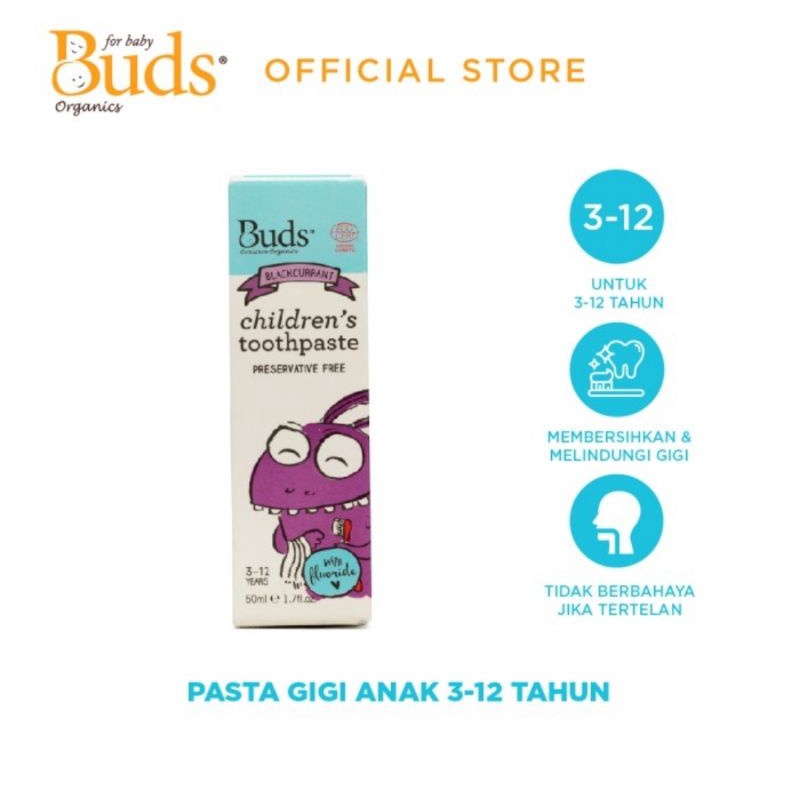 Buds Organics Toothpaste With Fluoride Usia 3-12 Tahun Ukuran 50 ml