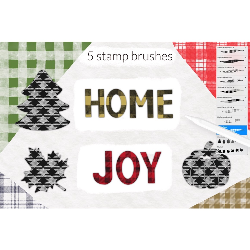 Procreate Brush - Farmhouse Watercolor Buffalo Plaid Pattern Brushes