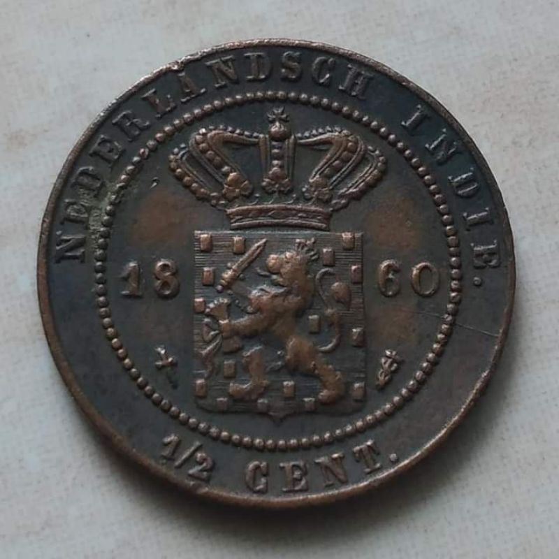 Koin Benggol 1/2 Cent Nederland Indie 1860 Detail Mantap Bagus