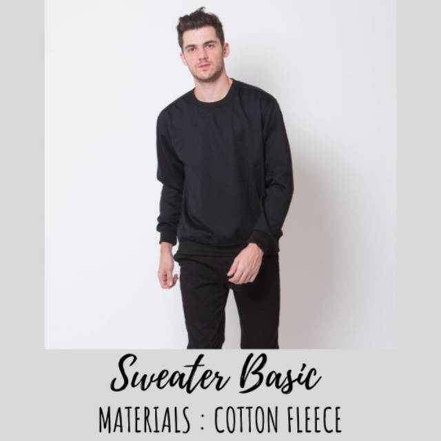 SweaterPolos Crewneck Basic Hitam Black Unisex Premium Quality