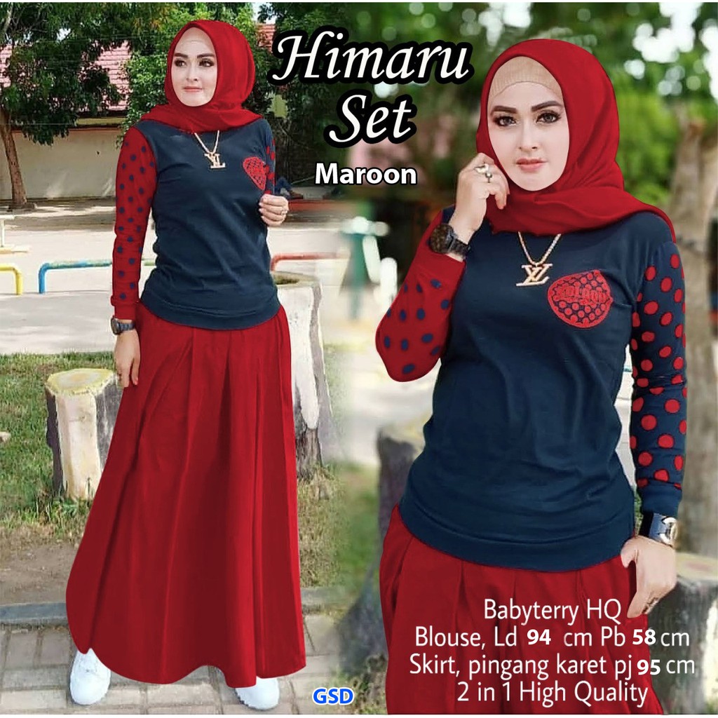 Himaru set/stelan baju blouse muslim+rok/pakaian stelan muslim wanita murah/atasan blus hijab cewek