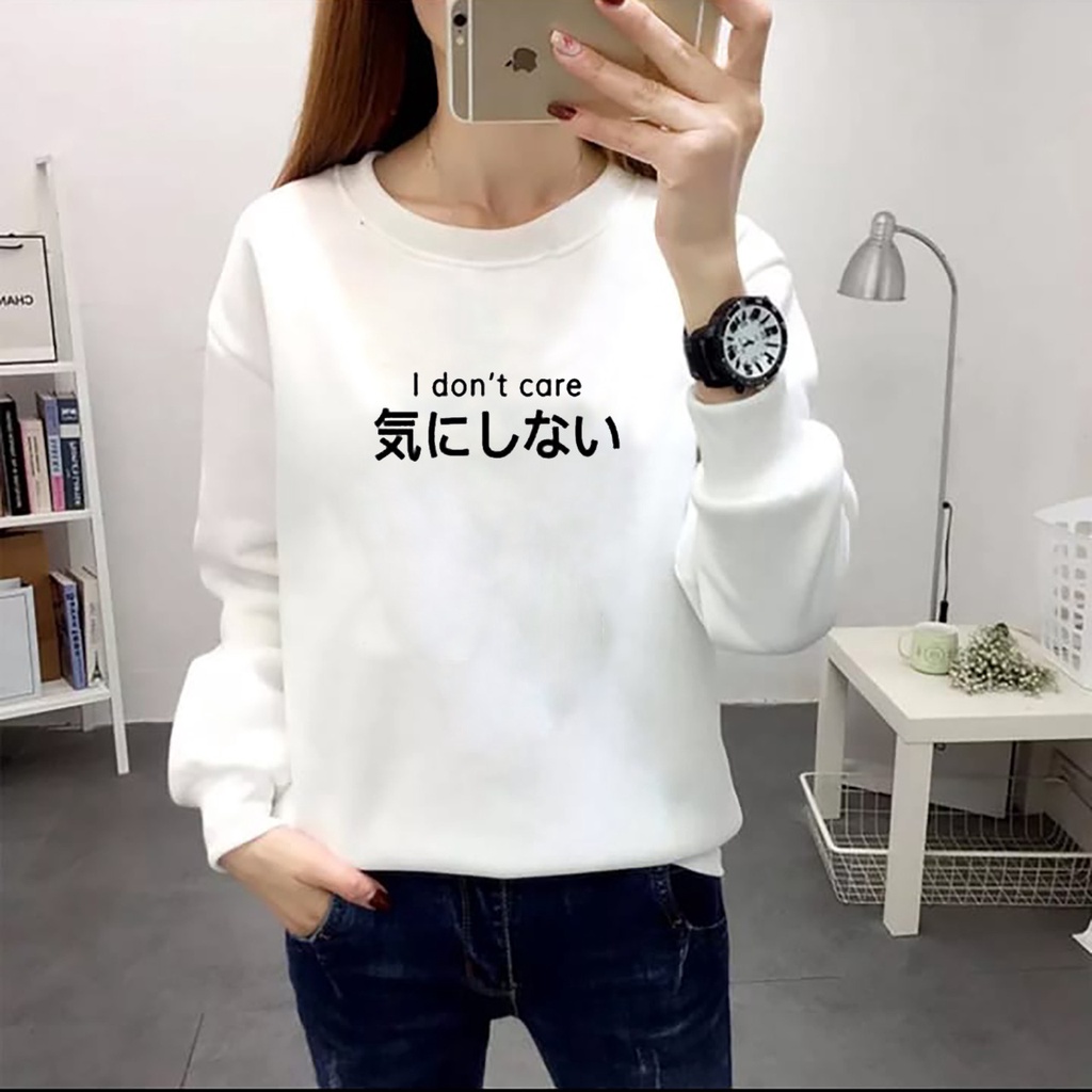 COLLECTION COOLS - ( BISA COD ) BAJU ATASAN I DON'T CARE KIPOT (S,M,L,XL,XXL) LENGAN PANJANG TERBARU-BAJU DISTRO CEWEK LENGAN PANJANG MASA KINI DAN TRENDY TERLARIS