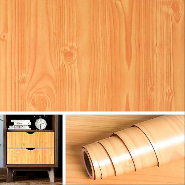 Grosir murah Wallpaper Sticker Dinding Warna coklat terang motif kayu triplek