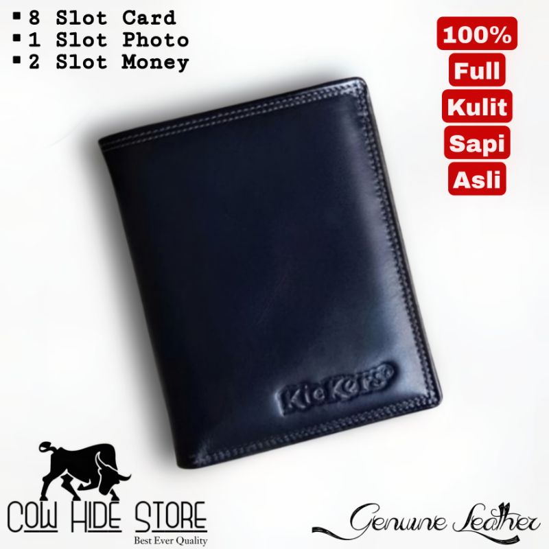 Dompet Pria Kulit Asli Bifold Up Emboss Kickers - 11 Slot-Black