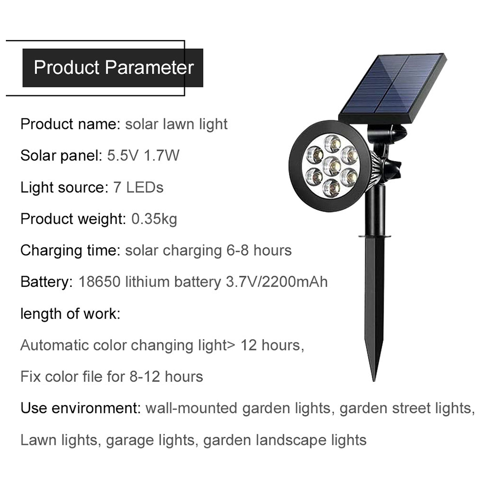 7 Led Solar Lights Outdoor Waterproof Solar Powered Landscape Spotlights Auto on/Off