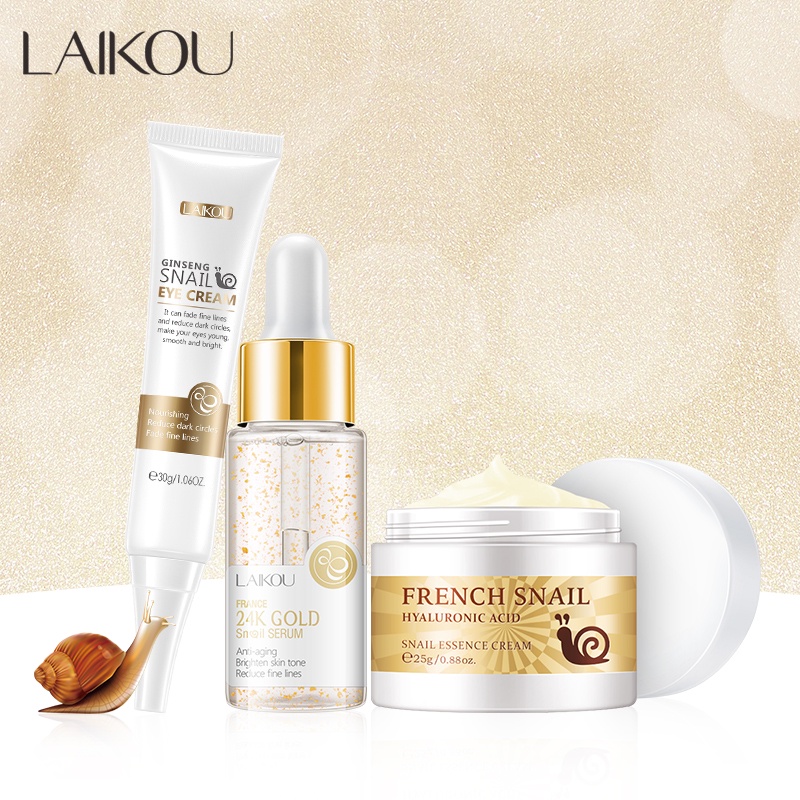 LAIKOU 24k Gold Snail Serum Mengurangi Kerut Masker Pelembab Krim Kulit Halus