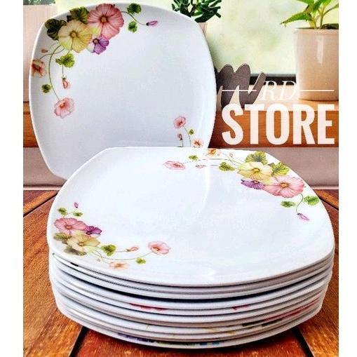 PROMO 12.PCS PIRING PERSEGI CEPER PRASMANAN MELAMINE MOTIF ROSE