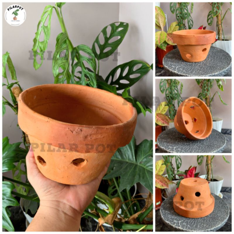 pot bunga tanaman anggrek tanah liat terracotta - POT ANGGREK TANAH