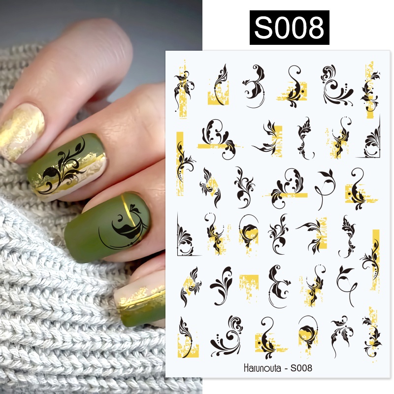 Harunouta 1 Lembar Stiker Kuku 3D Motif Hati / Daun Warna Ungu Untuk Dekorasi Nail Art DIY