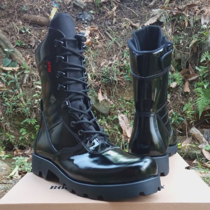 SEPATU PDL KULIT SAPI ASLI MENGKILAP MERK APIK SEPATU PDL DINAS LAPANGAN TNI POLRI SECURITY SATPAM