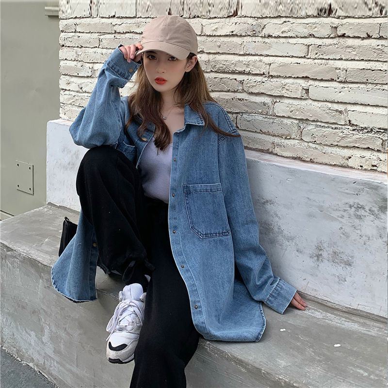 XIAOZHAINV Jaket denim Wanita Loose Long Sleeves Pakaian Wanita