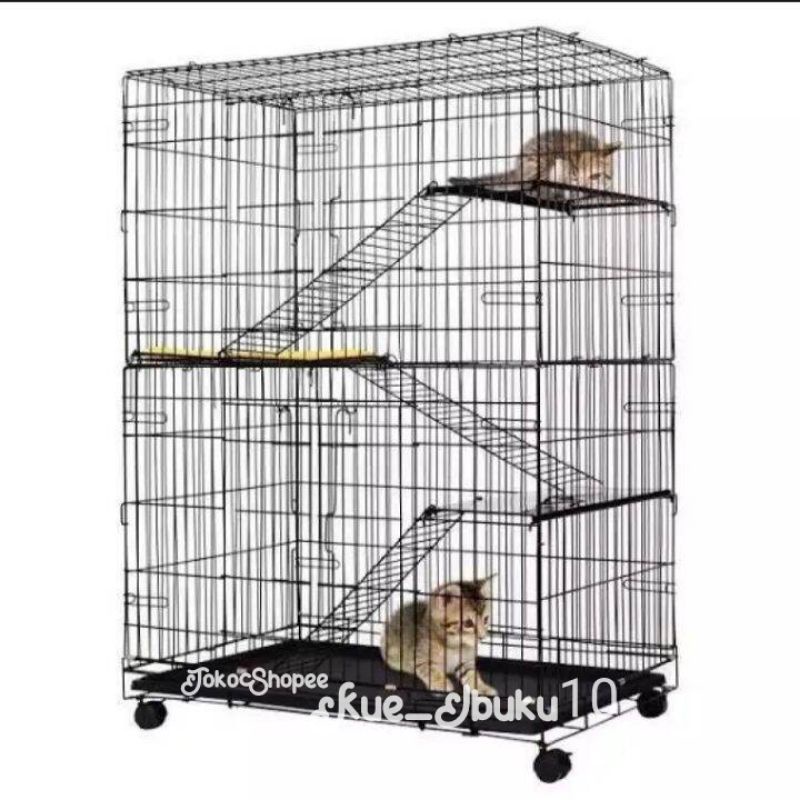 Kandang Kucing Musang 3 Tingkat 90x60 x130 cm Praktis Lipat Hewan Peliharaan Kelinci Garangan Bajing Tupai Anjing