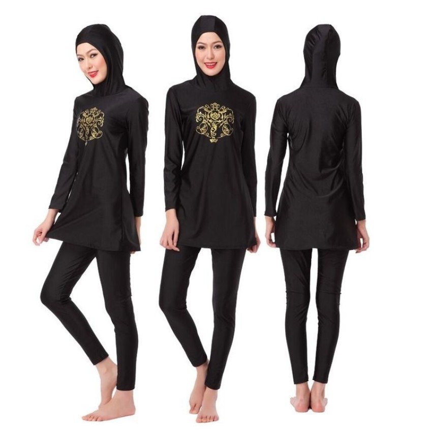 Ocean Wanita Baru Fashion Muslim Swimwear Conservative Hooded Swimming Suit  Hitam  Intl