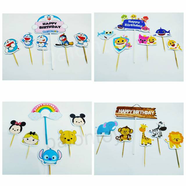 SET TOPPER CAKE KARAKTER DORAEMON BABY SHARK TSUM2 ANIMALS HEWAN / CAKE TOPPER KARAKTER