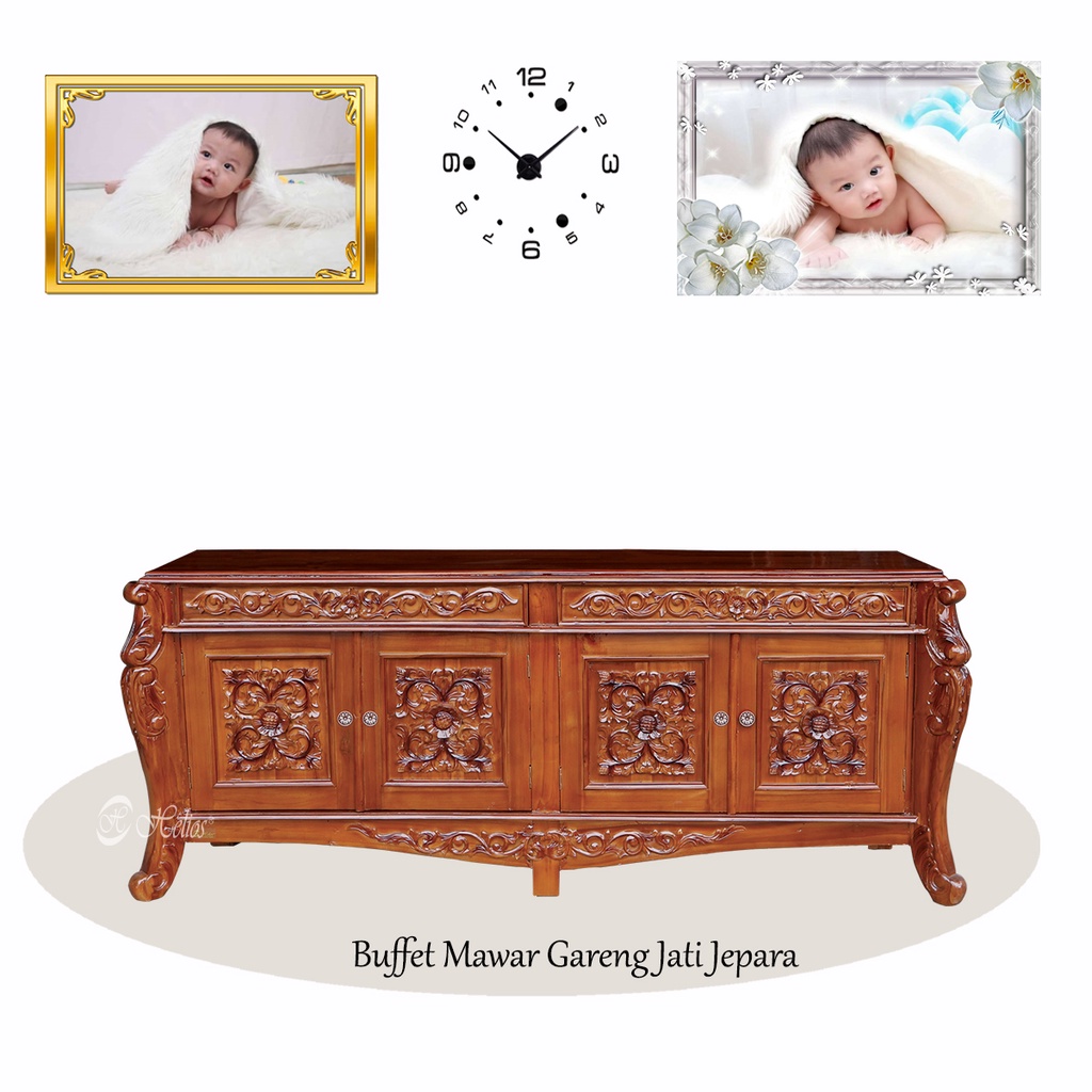 Buffet TV | Meja TV | Rak TV Kayu Jati Jepara-Mawar Gareng