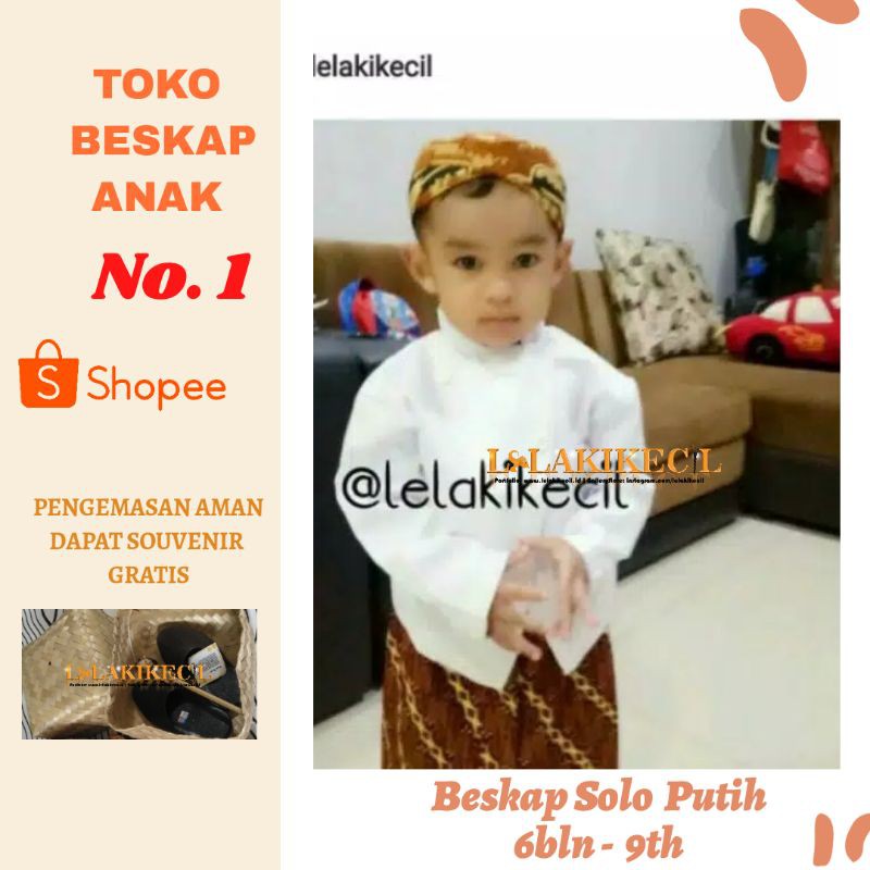 Baju beskap SOLO PUTIH blangkon adat Jawa manten bayi anak laki laki TK SD SMP