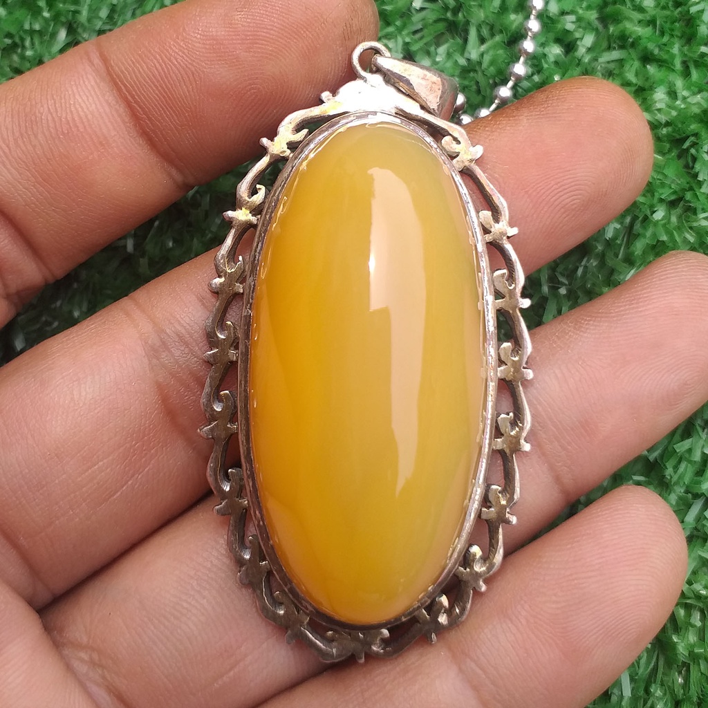 Kalung Liontin Batu Natural Pandan Nanas Jumbo Dim-47 Kinclong Alami Gagah Perak 925 Keren