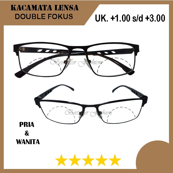 Kacamata Double Focus Baca Dan Jalan Pria/Wanita | Kacamata Baca Plus Jauh Dan Dekat | Uk. +1.00 s/d +3.00 NOCASE
