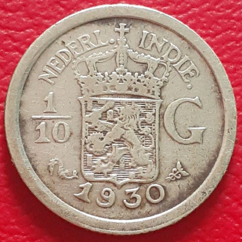 Uang Koin Perak Kuno 1/10 Gulden Wilhelmina Tahun 1930 Silver Coin