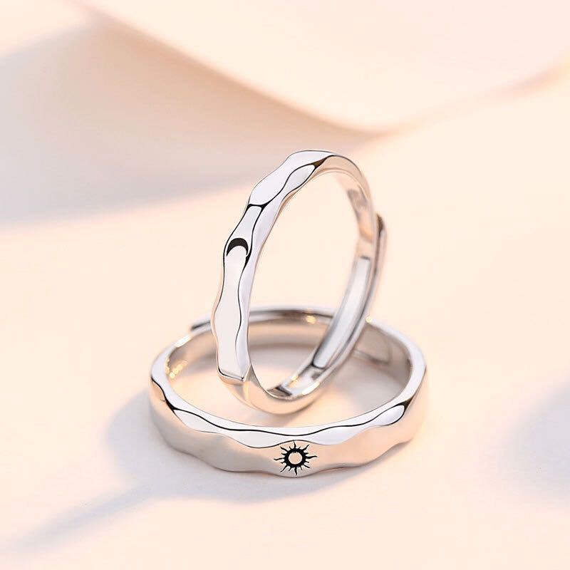 Adjustable Sun Moon Couple Rings Minimalist Silver Color Opening Rings for Men Women Couple Engagement Jewelry Gift