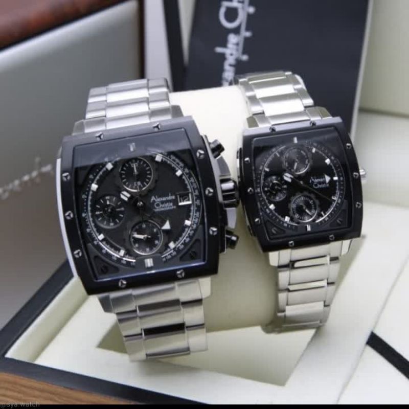 Jam Tangan Alexandre Christie AC 6376 Couple / AC6376 M Silver Black Original