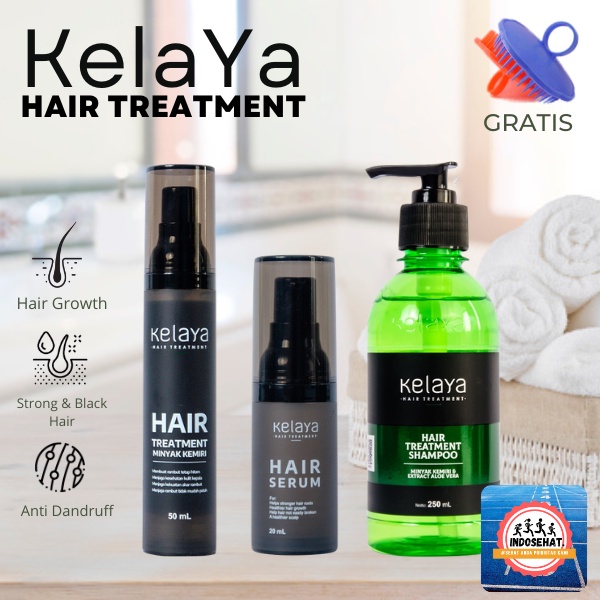 KELAYA Hair Treatment Shampoo Conditioner Leave On Serum Minyak Kemiri - Perawatan Rambut Rusak Rontok Ketombe