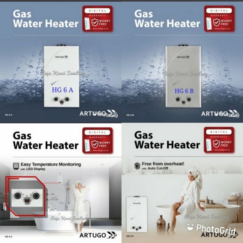 Water Heater Gas ARTUGO HG 6 A/HG 6 B/Pemanas Air Gas 6 Liter