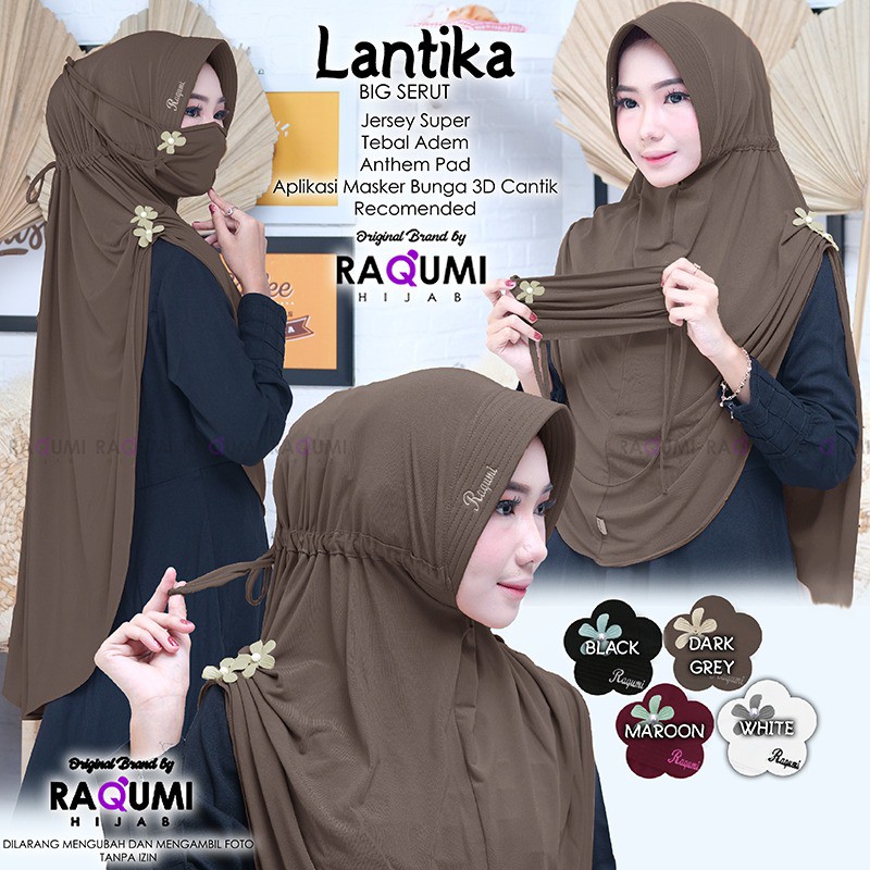 (TERBARU) LANTIKA BIG SERUT HIJAB INSTAN l JILBAB l  KHIMAR TERMURAH ORI By RAQUMI X MNV