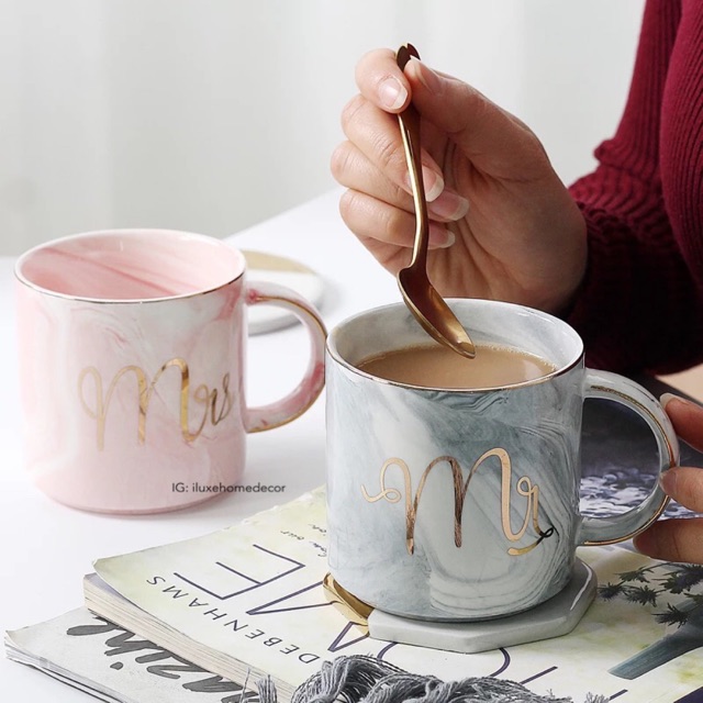 GELAS MR & MRS/ gelas couple/ gelas marble couple/ couple mug/ cangkir couple/ marble