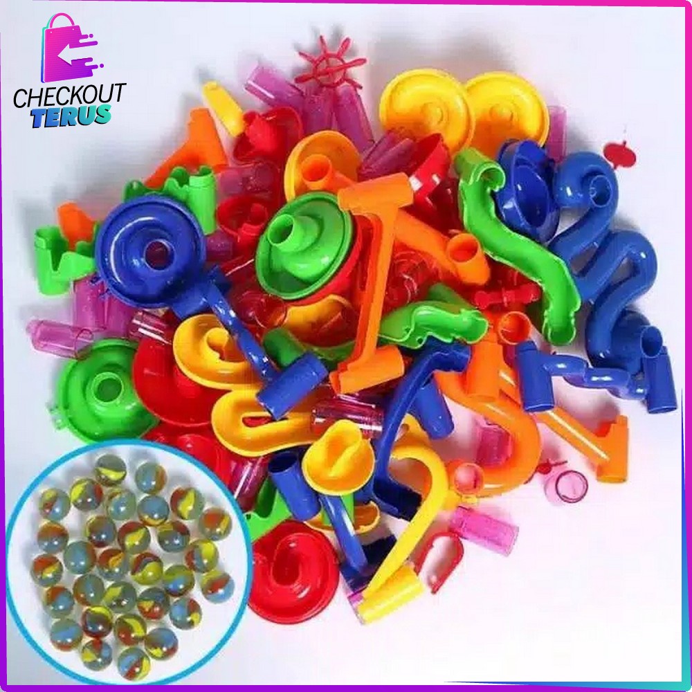 CT M58 Mainan Marble Run Block Isi 105PCS Track Marble Race Kids Mainan Edukasi Anak DIY Seluncuran Jalur Kelereng