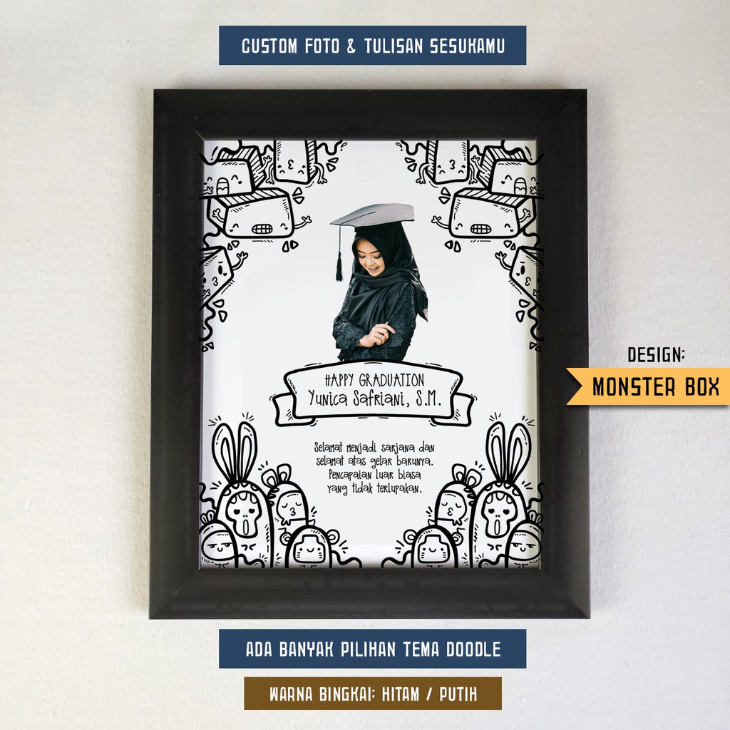 Kado Wisuda Murah Doodle Art / Hadiah Ulang Tahun / Wedding Custom Foto Frame Pernikahan Bingkai 8R