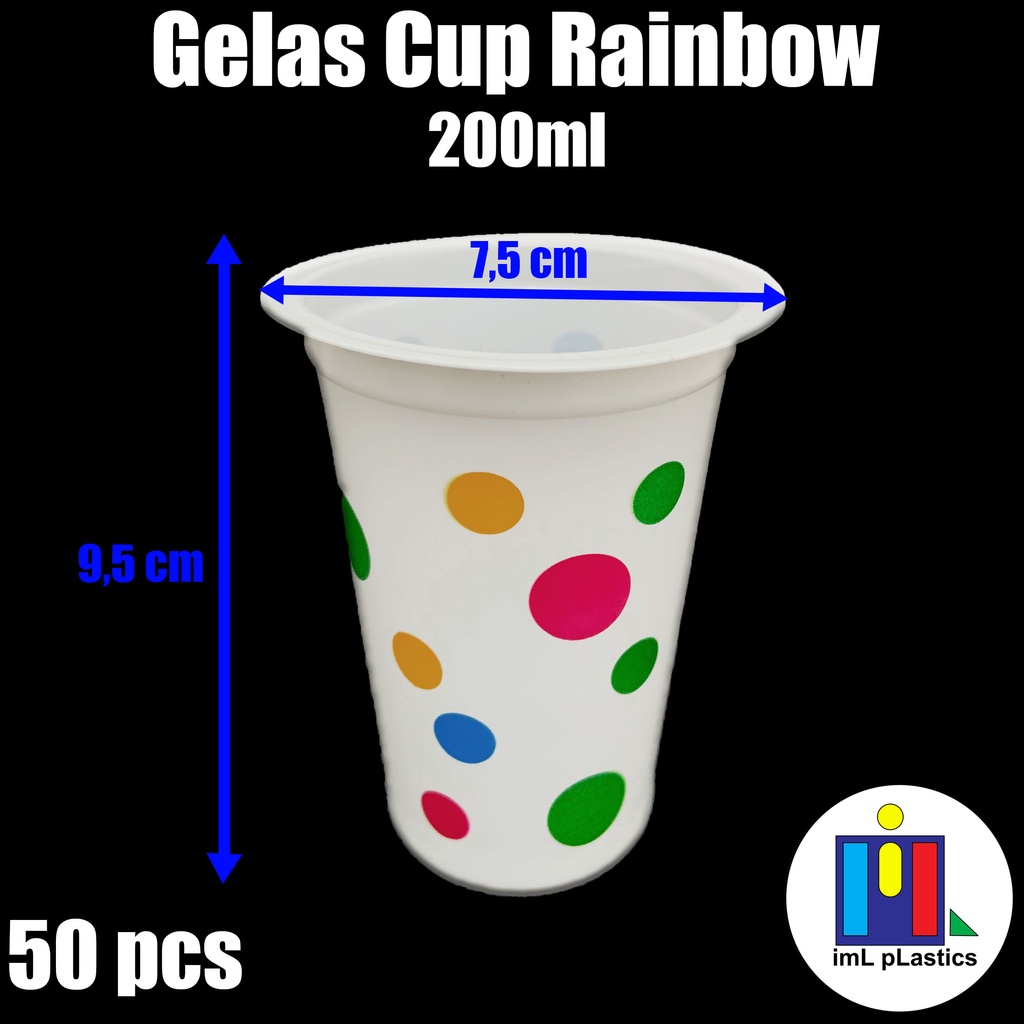 Gelas Plastik Bola Pelangi / Rainbow Cup 200 ml - isi 50 pcs