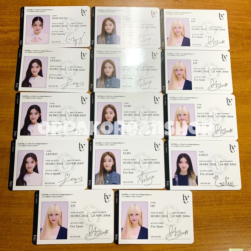 [READY] Official ID CARD IDC IVE - Eleven Yujin Wonyoung Gaeul Liz Leeseo