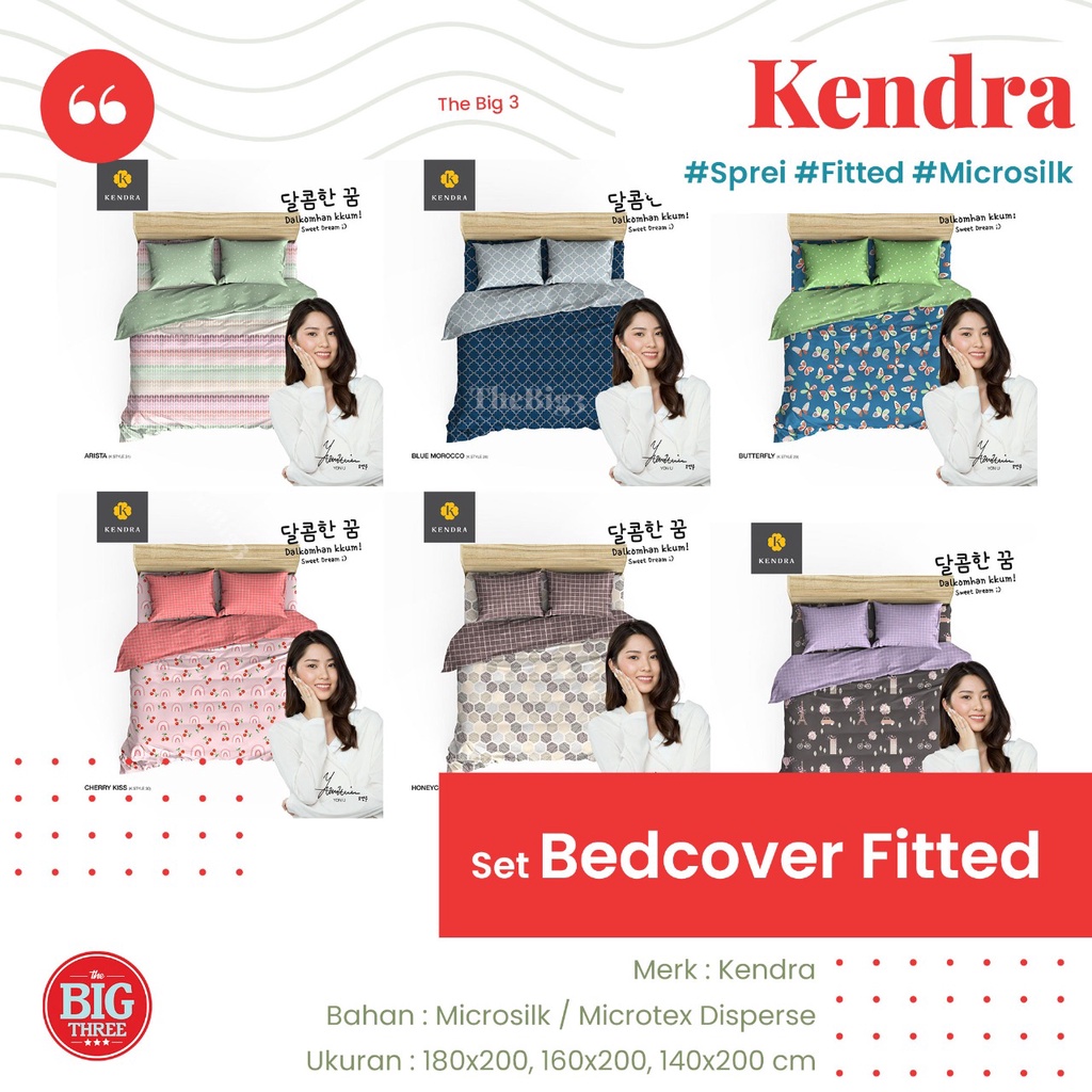 Bedcover + Sprei KENDRA 180x200 / 160x200 Arcadia Butterfly Blue Marocco Iris Marvel Naomi Arista Tsum Tsum Day Dream Cactus Love Spring Leaves Cherry Kiss Sweet Dream - King 180 160 Queen BC TBT