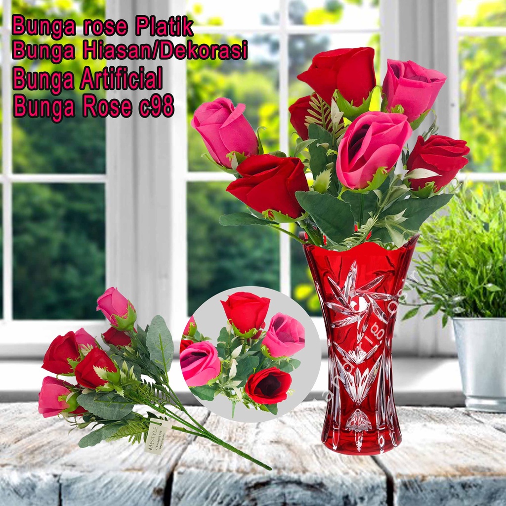 Bunga rose Platik * Bunga Dekorasi * bunga Hias * bunga Artificial * bunga rose c98