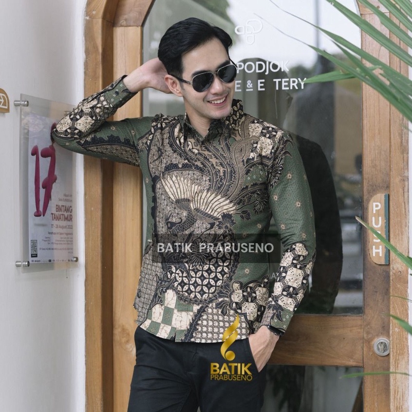 INDRAGIRI HIJAU Hem Batik PRABUSENO Kemeja Original 100% Katun Premium Lapis Furing Erro Pria Lengan
