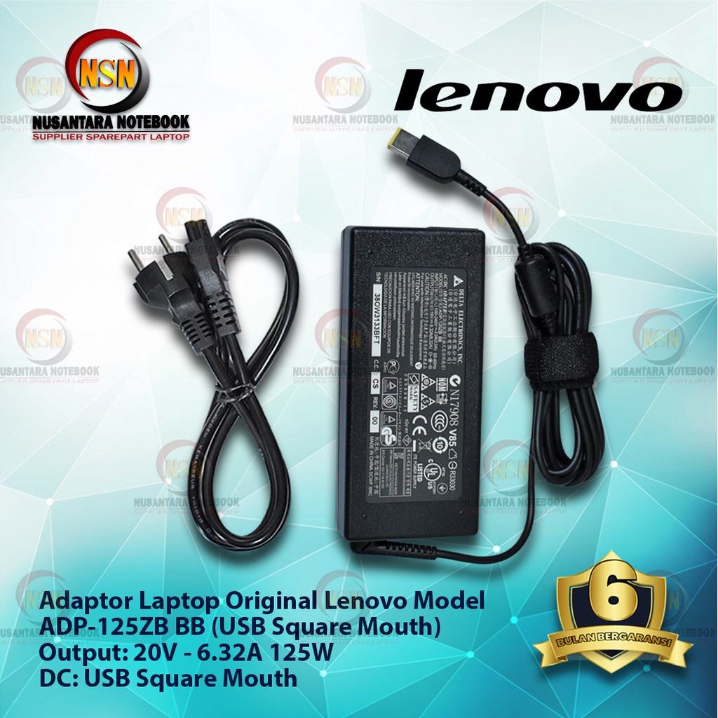 Adaptor Charger Original Laptop Lenovo 20V - 6.32A 125W USB Square Mouth