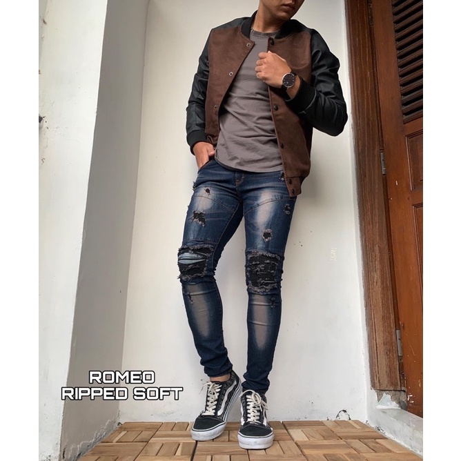 Celana Panjang Jeans Sobek Original Distro Bandung Slimfit Jeans Strech Ripped Korean Style Terbaru