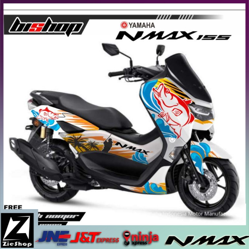 Sticker Decal NMAX 155 Full Body Motif Fish putih biru variasi