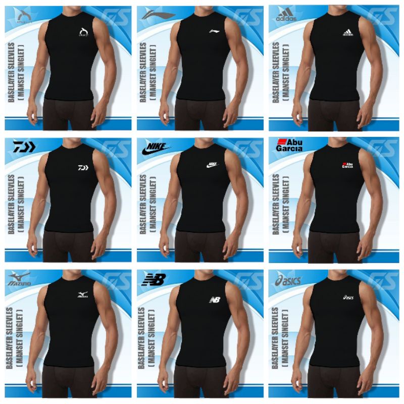Kaos dalaman pria Singlet olahraga baju tanpa lengan lekbong kensi manset baselayer singlet